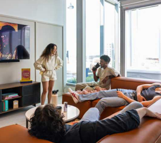 Friends relaxing in a living room